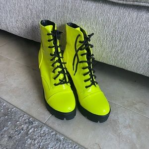 Neon yellow euphoric heeled combat boots